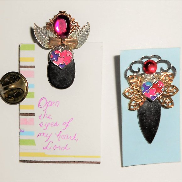 Lot of 2: Autism Puzzle Theme ❤️ Angel Tac Pins - Picture 7 of 15